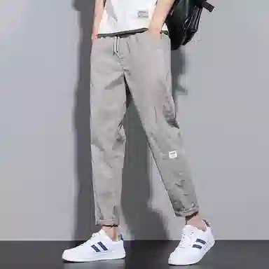 羽浅 拼接条纹九分裤帅气百搭宽松抽绳松紧腰运动工装休闲裤 男款