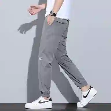 羽浅 日系潮流时尚松紧工装九分宽松休闲裤 男款