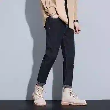 羽浅 秋冬款潮牌百搭弹力九分裤时尚后袋刺绣小标识棉弹耐磨裤子潮流修身牛仔裤 男款