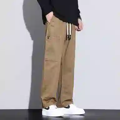 羽浅 纯棉休闲大口袋拼接简约纯色百搭透气美式宽松直筒痞帅工装裤 男款