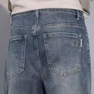羽浅 秋冬季潮牌复古休闲宽松显瘦阔腿裤时尚潮流刺绣百搭怀旧耐磨直筒牛仔裤 男款