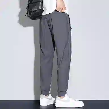 羽浅 夏季薄款冰丝束脚裤时尚拉链口袋运动速干长裤潮牌百搭大码休闲裤 男款