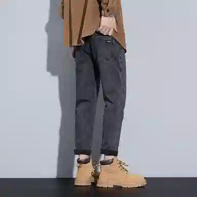 羽浅 秋冬季潮牌百搭弹力九分裤时尚后袋刺绣小标识耐磨休闲裤子潮流修身牛仔裤 男款