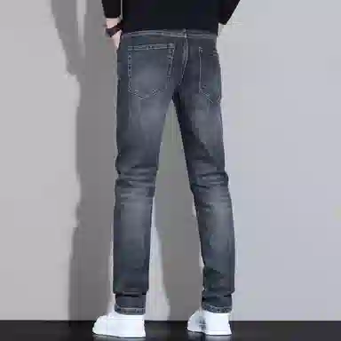 羽浅 秋冬季潮牌简约刺绣百搭棉弹舒适长裤时尚耐磨修身小直筒牛仔裤 男款