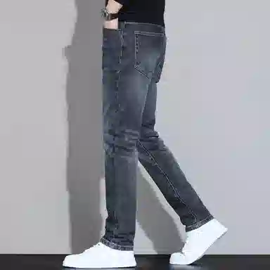 羽浅 秋冬季潮牌百搭棉弹舒适长裤时尚简约刺绣潮流耐磨修身小直筒牛仔裤 男款