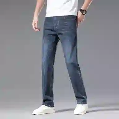 羽浅 浅色百搭棉弹舒适长裤潮流后袋刺绣轻商务弹力休闲裤子时尚宽松直筒牛仔裤 男款