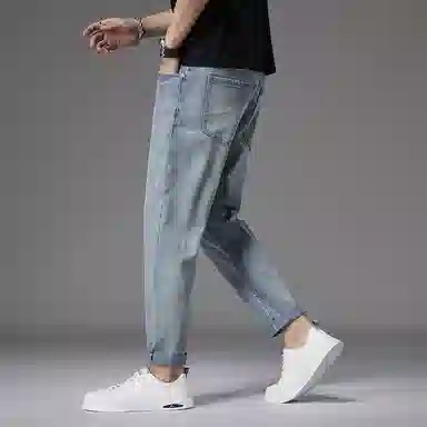 羽浅 潮牌轻奢莱赛尔天丝弹力舒适长裤时尚复古怀旧小标识百搭裤子潮流修身小直筒牛仔裤 男款