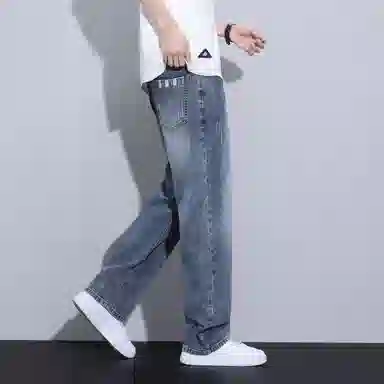 羽浅 耐磨耐脏松紧腰男宽松阔腿复古潮牌休闲工作直筒裤夏季牛仔裤 男女同款