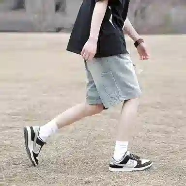 羽浅 工装五分裤水洗做旧直筒宽松抽绳复古牛仔短裤 男女同款