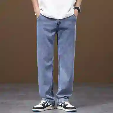 羽浅 潮牌莱赛尔天丝凉感舒适长裤夏季轻薄透气弹力休闲裤子潮流百搭宽松阔腿牛仔裤 男款