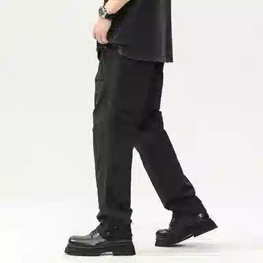 羽浅 潮牌美式工装长裤时尚褶皱宽松百搭直筒休闲裤 男款