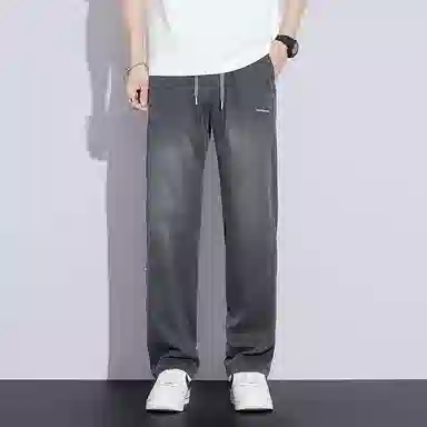 羽浅 潮流莱赛尔天丝透气百搭长裤时尚个性刺绣弹力宽松直筒牛仔裤 男款