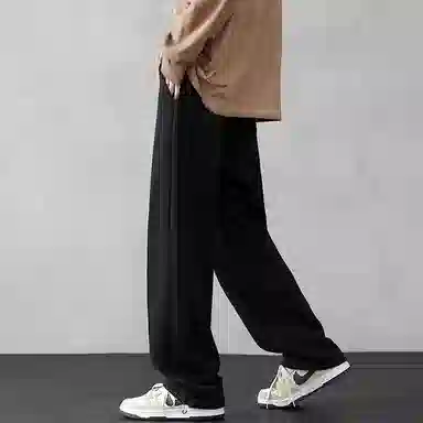 羽浅 宽松直筒慵懒风潮流纯色百搭舒适垂感弹力阔腿休闲裤 男款