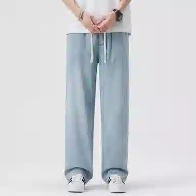 羽浅 莱赛尔天丝时尚简约百搭长裤潮流松紧腰弹力宽松直筒牛仔裤 男款