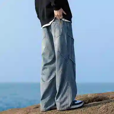 羽浅 美式直筒宽松柔软百搭抽绳牛仔裤 男女同款
