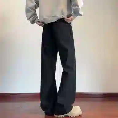 羽浅 纯色宽松时尚微喇垂感休闲百搭优雅直筒牛仔裤 男女同款 黑色