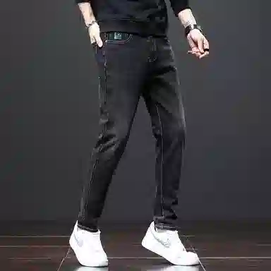 羽浅 时尚流行简约弹力直筒高端宽松牛仔裤 男款