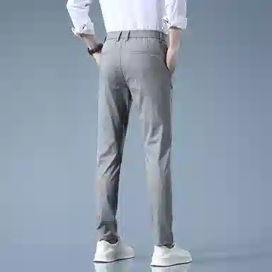 羽浅 薄款冰丝潮流条纹九分时尚轻商务弹力百搭休闲裤 男款
