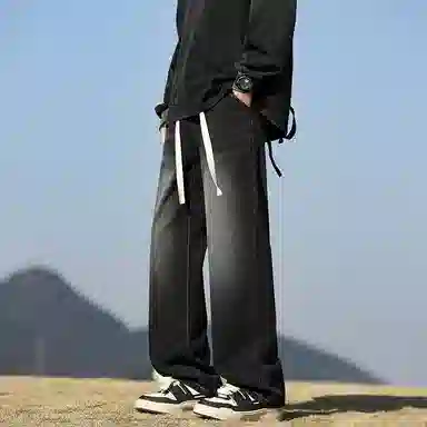 羽浅 美式复古高街水洗做旧直筒舒适百搭痞帅阔腿牛仔裤 男款