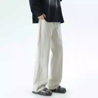 羽浅 美式复古休闲裤长裤拼接宽松直筒百搭高级牛仔裤 男女同款