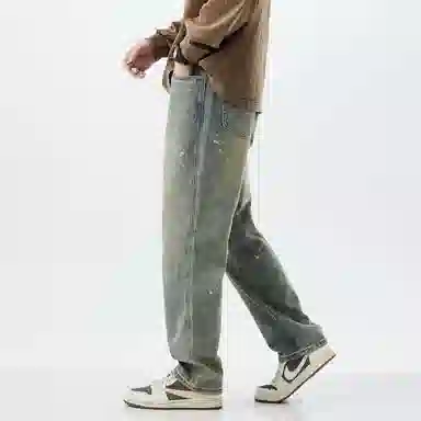 羽浅 美式复古水洗做旧高街宽松直筒舒适牛仔裤 男款