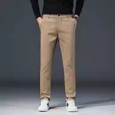 羽浅 潮牌抗皱百搭裤子时尚刺绣小标识松紧腰潮流修身直筒休闲裤 男款