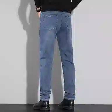 羽浅 秋冬款潮牌韩版百搭弹力长裤时尚绣标棉弹耐磨显瘦裤子潮流小直筒牛仔裤 男款