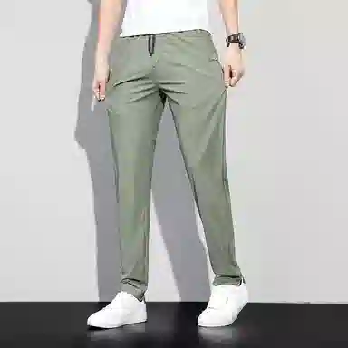 羽浅 夏季轻薄透气冰丝裤时尚松紧腰系带弹力长裤潮流百搭修身直筒休闲裤 男款