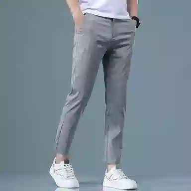 羽浅 夏季薄款时尚冰丝条纹九分裤潮流轻商务小西裤弹力百搭休闲裤 男款