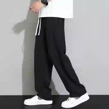羽浅 纯色宽松高街直筒垂直拖地抽绳松紧腰阔腿休闲裤 男女同款