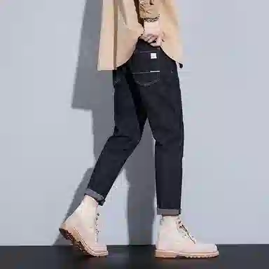 羽浅 秋冬款潮牌百搭弹力九分裤时尚后袋刺绣小标识棉弹耐磨裤子潮流修身牛仔裤 男款