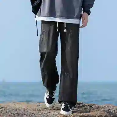 羽浅 美式直筒宽松柔软百搭抽绳牛仔裤 男女同款