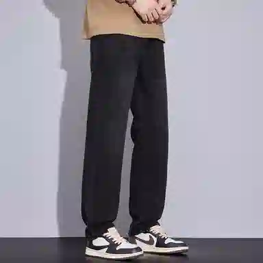 羽浅 秋冬季潮牌百搭休闲阔腿显瘦长裤时尚刺绣简约耐磨宽松直筒牛仔裤 男款