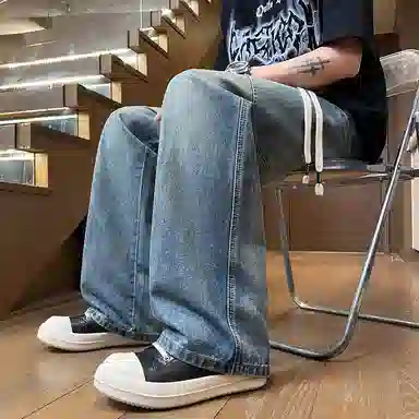 羽浅 宽松薄款美式复古水洗百搭时尚简约休闲牛仔裤 男款