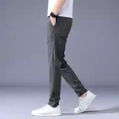 羽浅 夏天薄款冰丝运动长裤潮流弹力修身时尚简约百搭休闲裤 男款