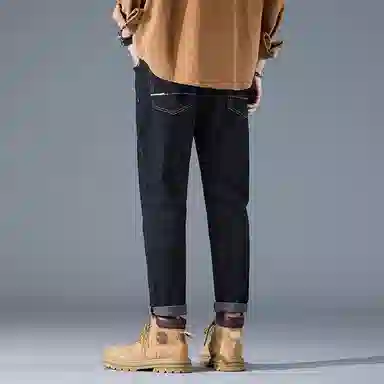 羽浅 潮牌棉弹百搭九分裤秋冬款时尚后袋刺绣小标识弹力耐磨裤休闲裤子潮流修身牛仔裤 男款