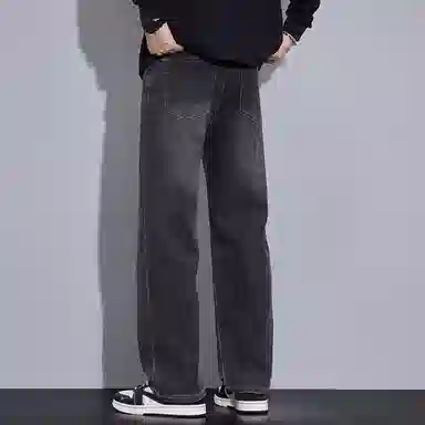 羽浅 秋冬季潮牌复古休闲宽松显瘦阔腿裤时尚潮流刺绣百搭怀旧耐磨直筒牛仔裤 男款