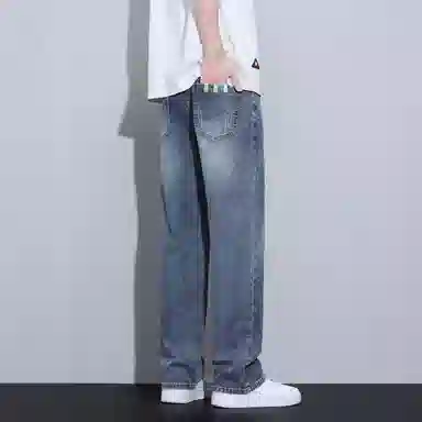 羽浅 耐磨耐脏松紧腰男宽松阔腿复古潮牌休闲工作直筒裤夏季牛仔裤 男女同款