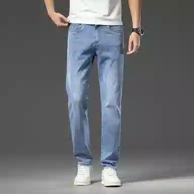 羽浅 薄款直筒韩版修身弹力长裤子休闲拖地夏季牛仔裤 男女同款