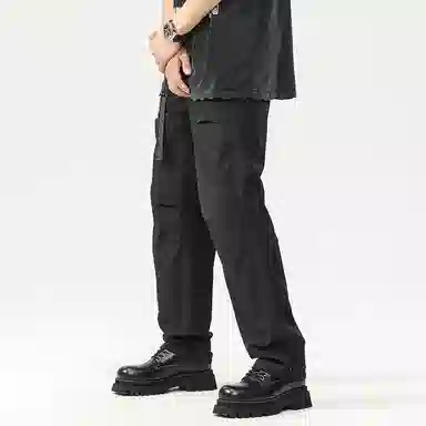 羽浅 潮牌美式工装长裤时尚褶皱宽松百搭直筒休闲裤 男款