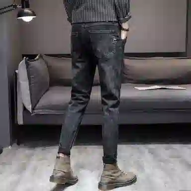 羽浅 黑色潮牌简约舒适耐穿耐磨弹力休闲牛仔裤 男款