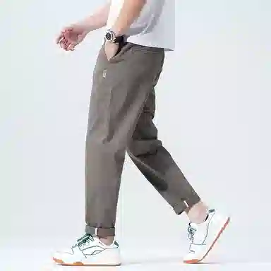 羽浅 夏季轻薄透气舒适棉弹锥形裤时尚小标识运动长裤潮流百搭宽松显瘦休闲裤 男款