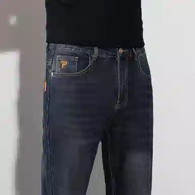 羽浅 秋冬季复古休闲百搭修身直筒长裤潮流时尚后袋小标识耐磨牛仔裤 男款