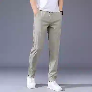 羽浅 夏天薄款冰丝运动长裤潮流弹力修身时尚简约百搭休闲裤 男款