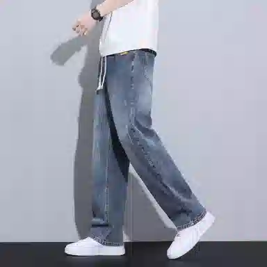 羽浅 耐磨耐脏松紧腰男宽松阔腿复古潮牌休闲工作直筒裤夏季牛仔裤 男女同款