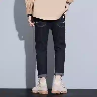 羽浅 秋冬款潮牌百搭弹力九分裤时尚后袋刺绣小标识棉弹耐磨裤子潮流修身牛仔裤 男款