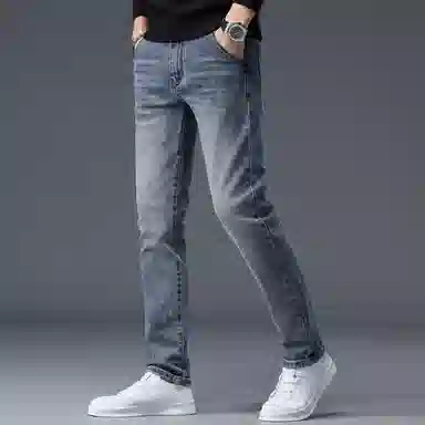 羽浅 秋冬季潮牌怀旧时尚百搭弹力显瘦长裤潮流绣标耐磨修身直筒牛仔裤 男款