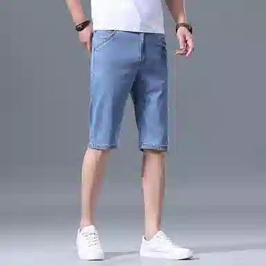 羽浅 夏季薄款莱赛尔天丝五分裤商务休闲直筒中裤时尚弹力修身舒适百搭牛仔短裤 男款