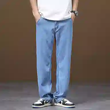羽浅 潮牌莱赛尔天丝凉感舒适长裤夏季轻薄透气弹力休闲裤子潮流百搭宽松阔腿牛仔裤 男款