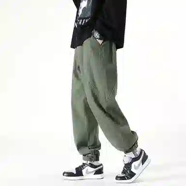 羽浅 美式工装弹力松紧腰拼接柔软舒适宽松简约束脚运动休闲裤 男款